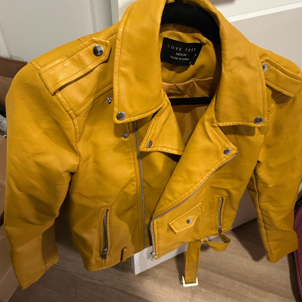 Love tree Mustard Yellow Leather Jacket